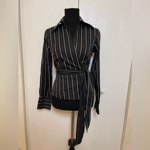 The Limited blue striped shirt blouse tie up